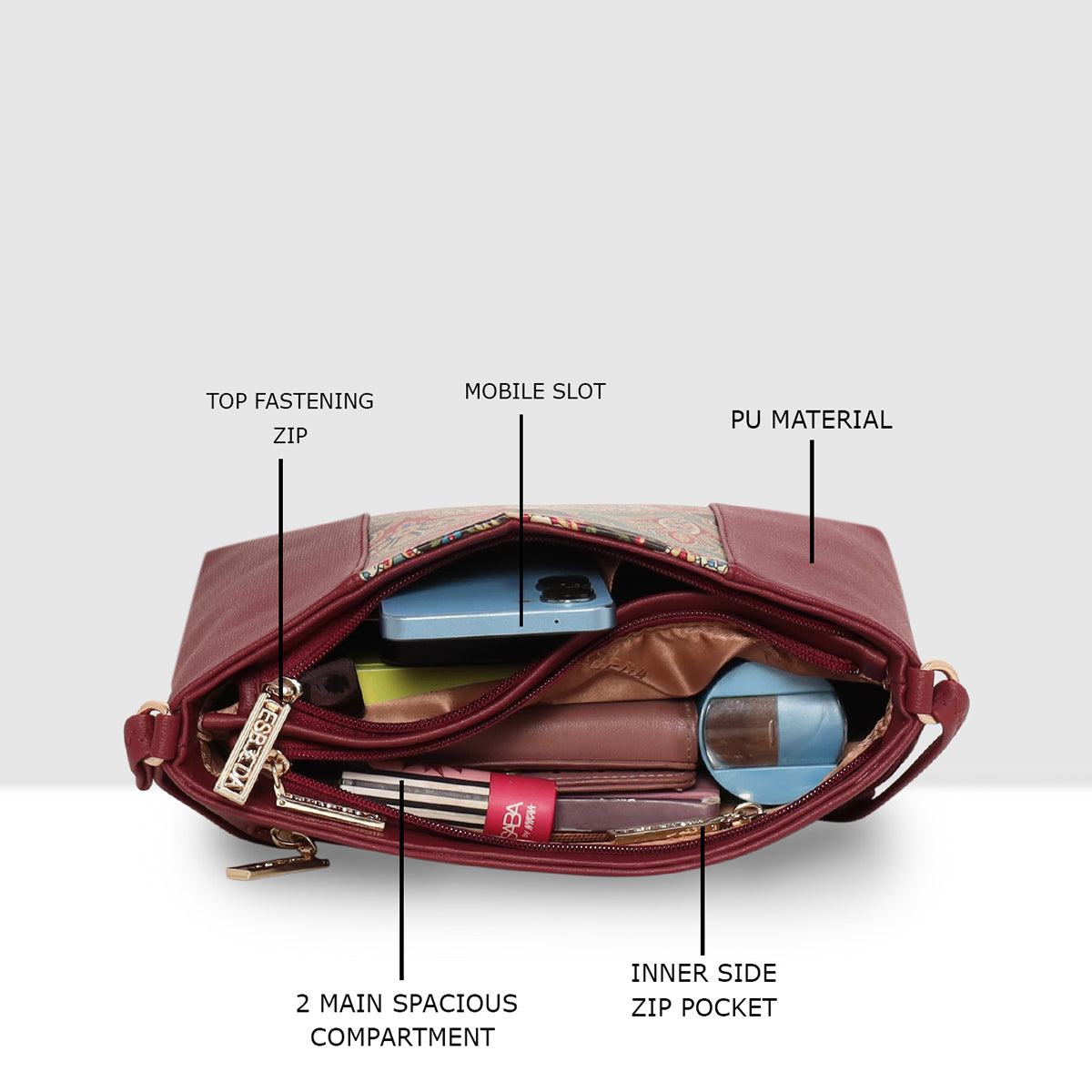 Printed Pattern Ethnic Print Panel Sling Bag For Womens