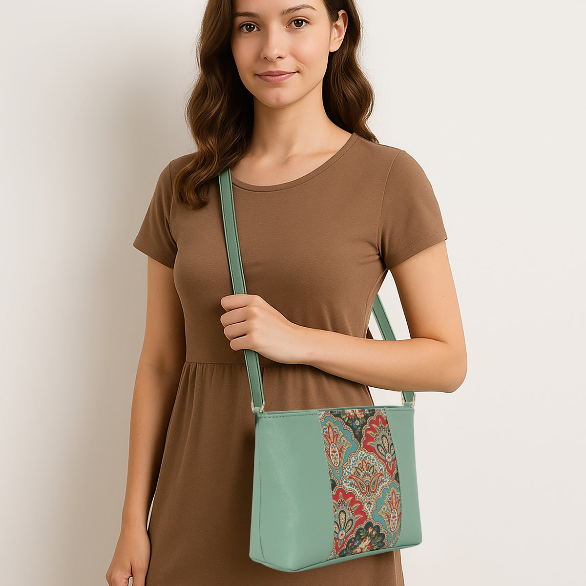 Printed Pattern Ethnic Print Panel Sling Bag For Womens