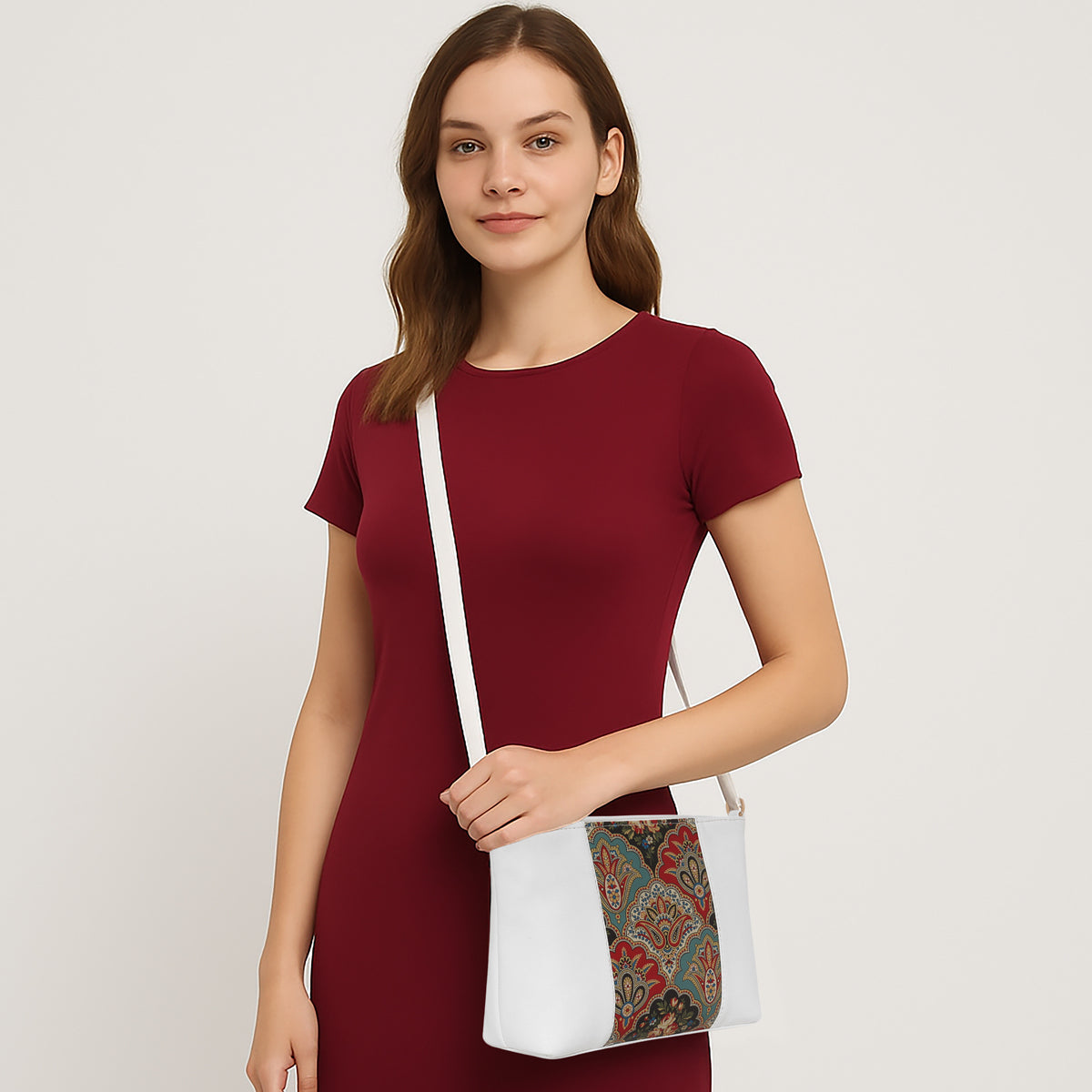 Printed Pattern Ethnic Print Panel Sling Bag For Womens