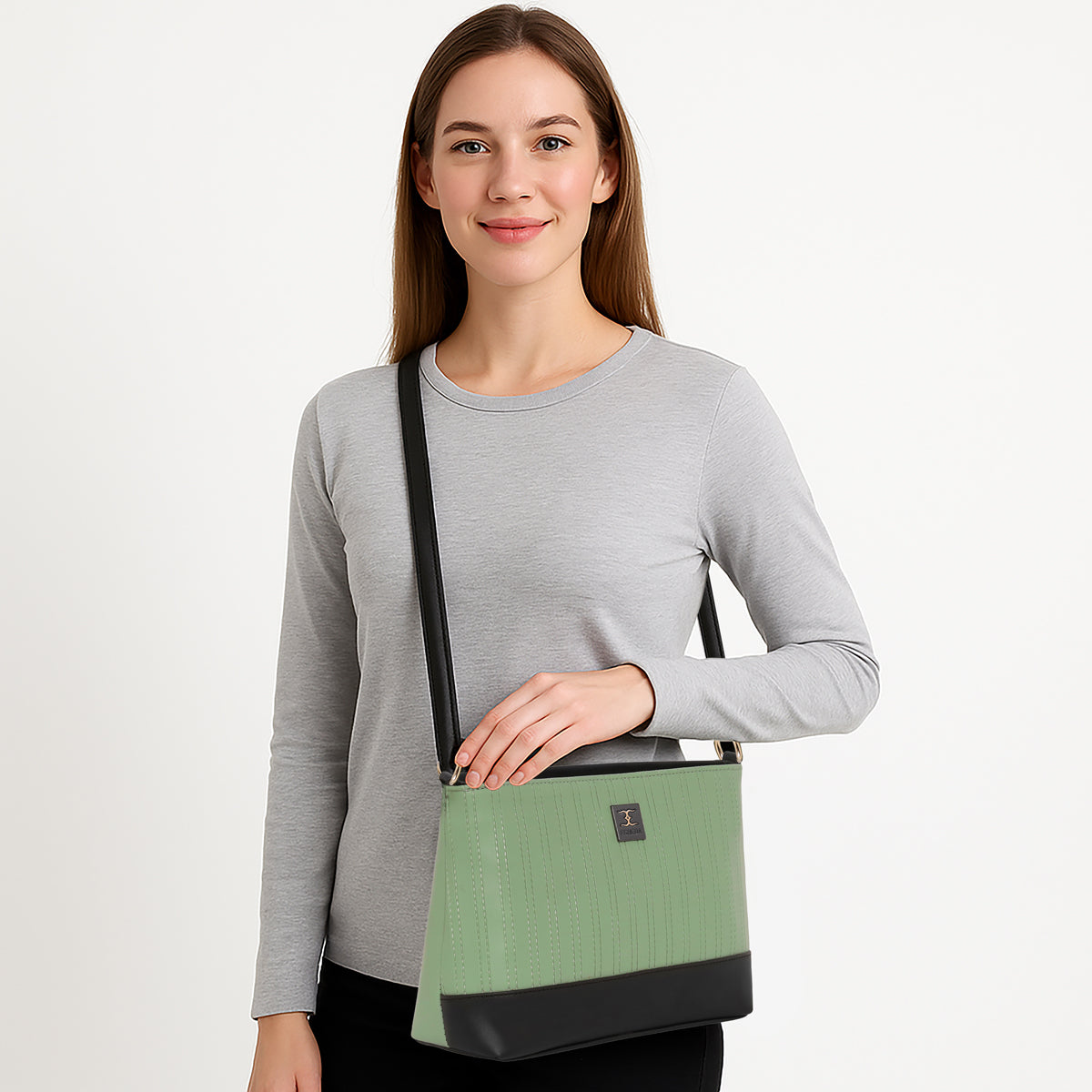 Dual-Tone Textured Sling Bag For Womens