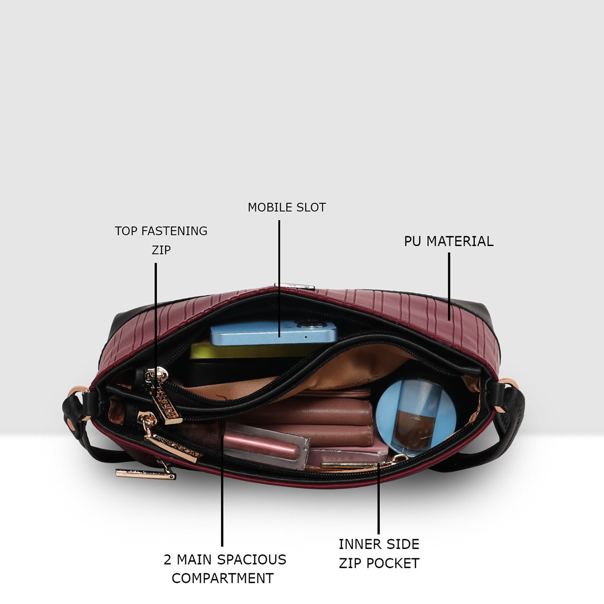 Dual-Tone Textured Sling Bag For Womens