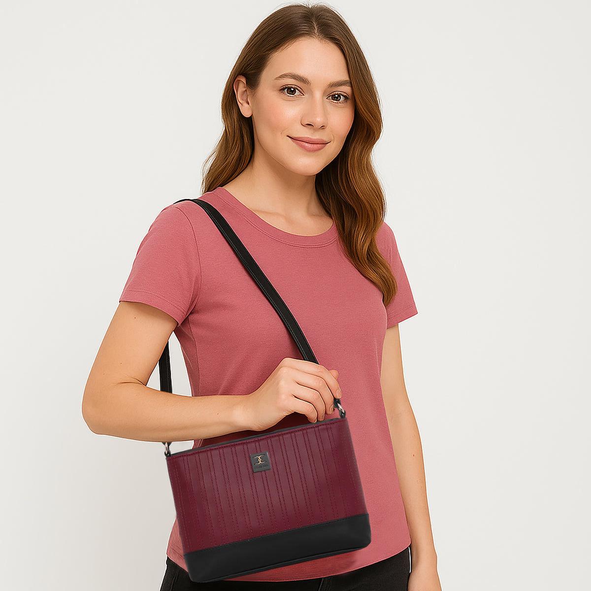 Dual-Tone Textured Sling Bag For Womens