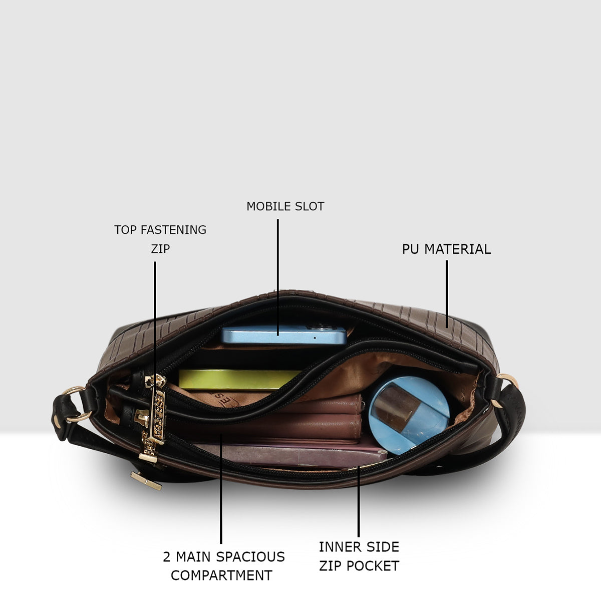 Dual-Tone Textured Sling Bag For Womens