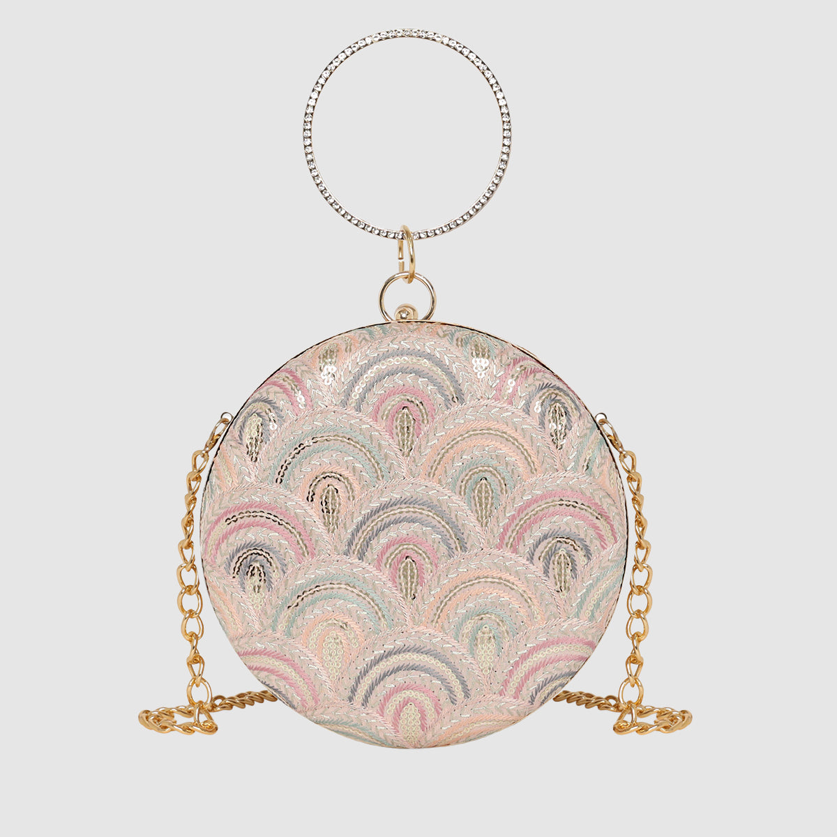 Embroidery Pattern Round Party Clutch For Womens