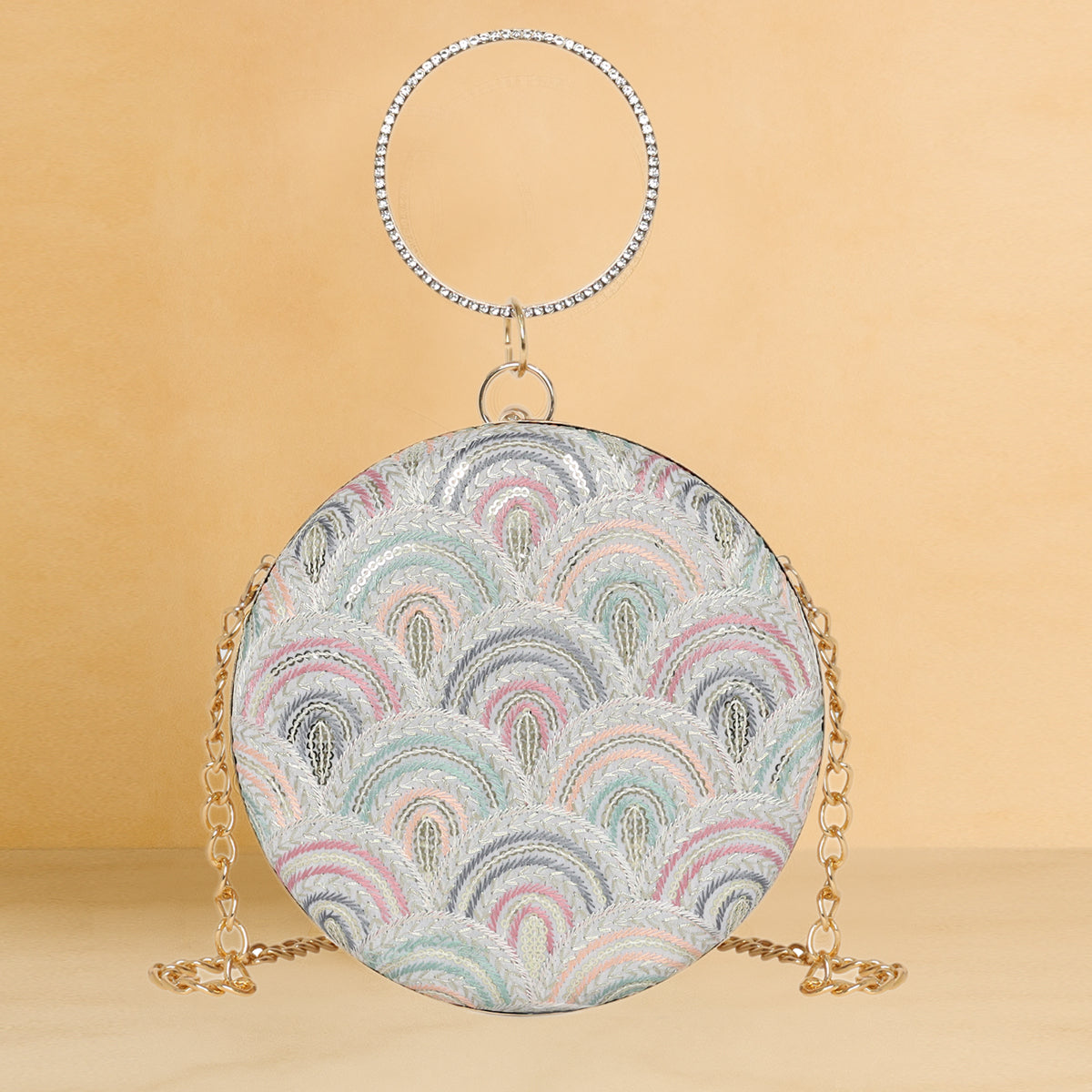 Embroidery Pattern Round Party Clutch For Womens