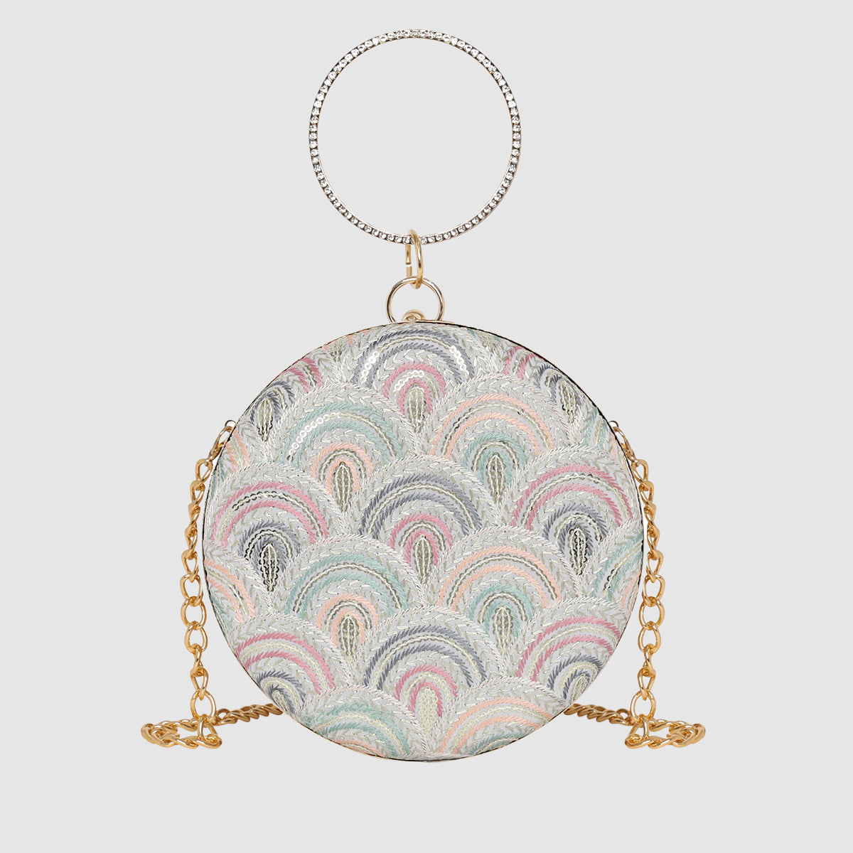 Embroidery Pattern Round Party Clutch For Womens