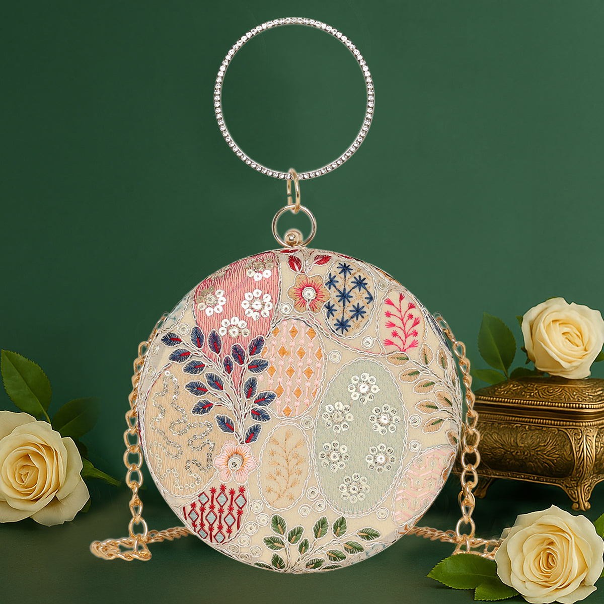 Blossom Embroidered Round Clutch  For Womens Main image