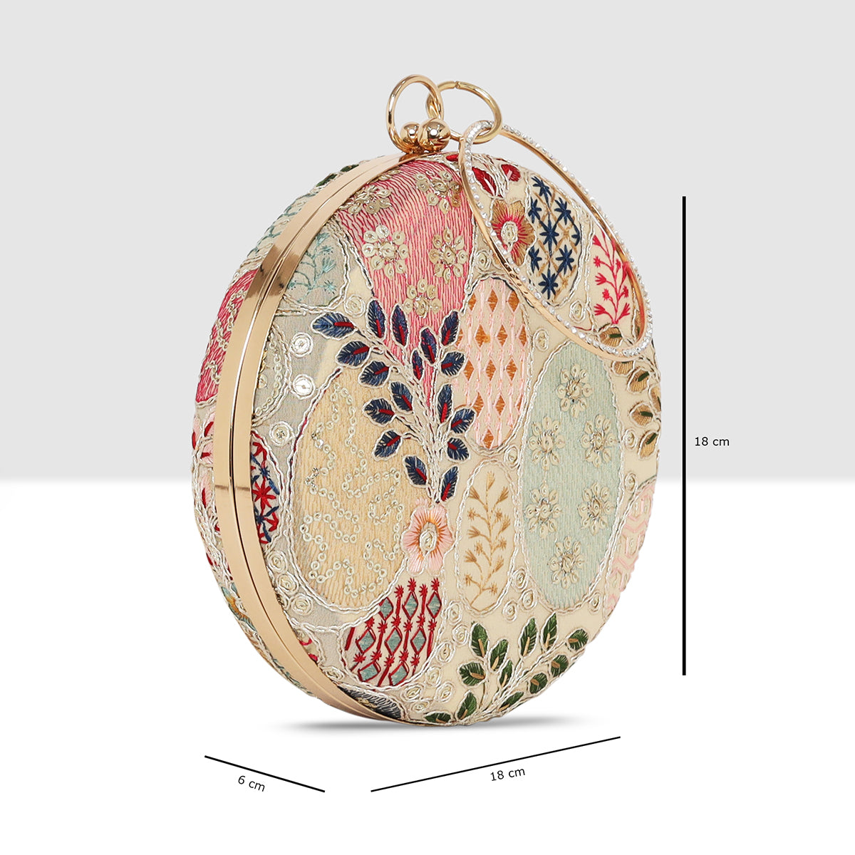 Blossom Embroidered Round Clutch  For Womens