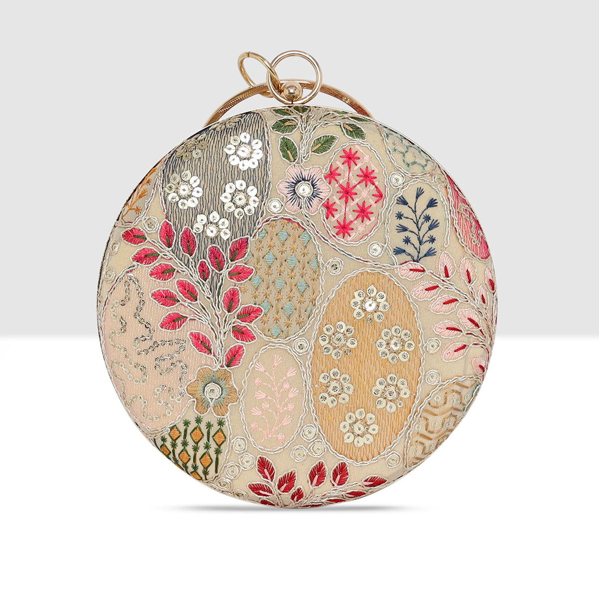 Blossom Embroidered Round Clutch  For Womens