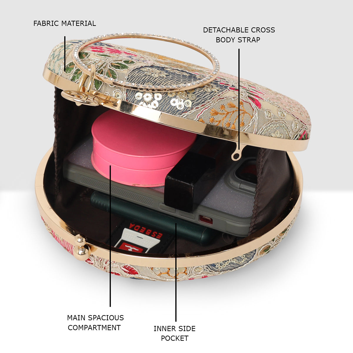 Blossom Embroidered Round Clutch  For Womens