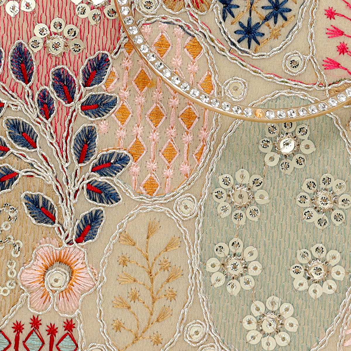 Blossom Embroidered Round Clutch  For Womens