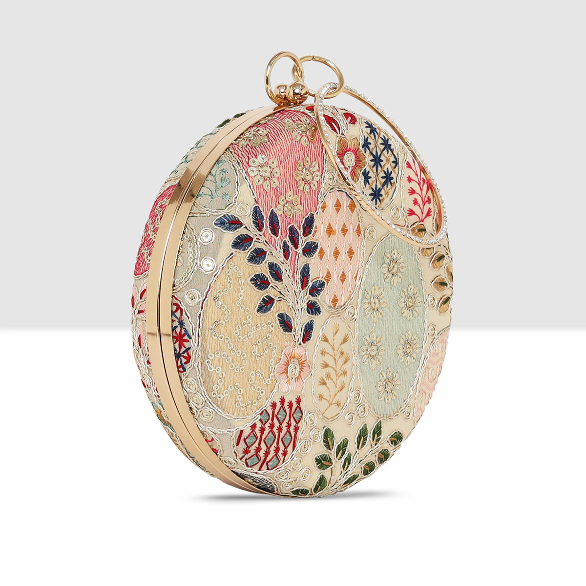 Blossom Embroidered Round Clutch  For Womens