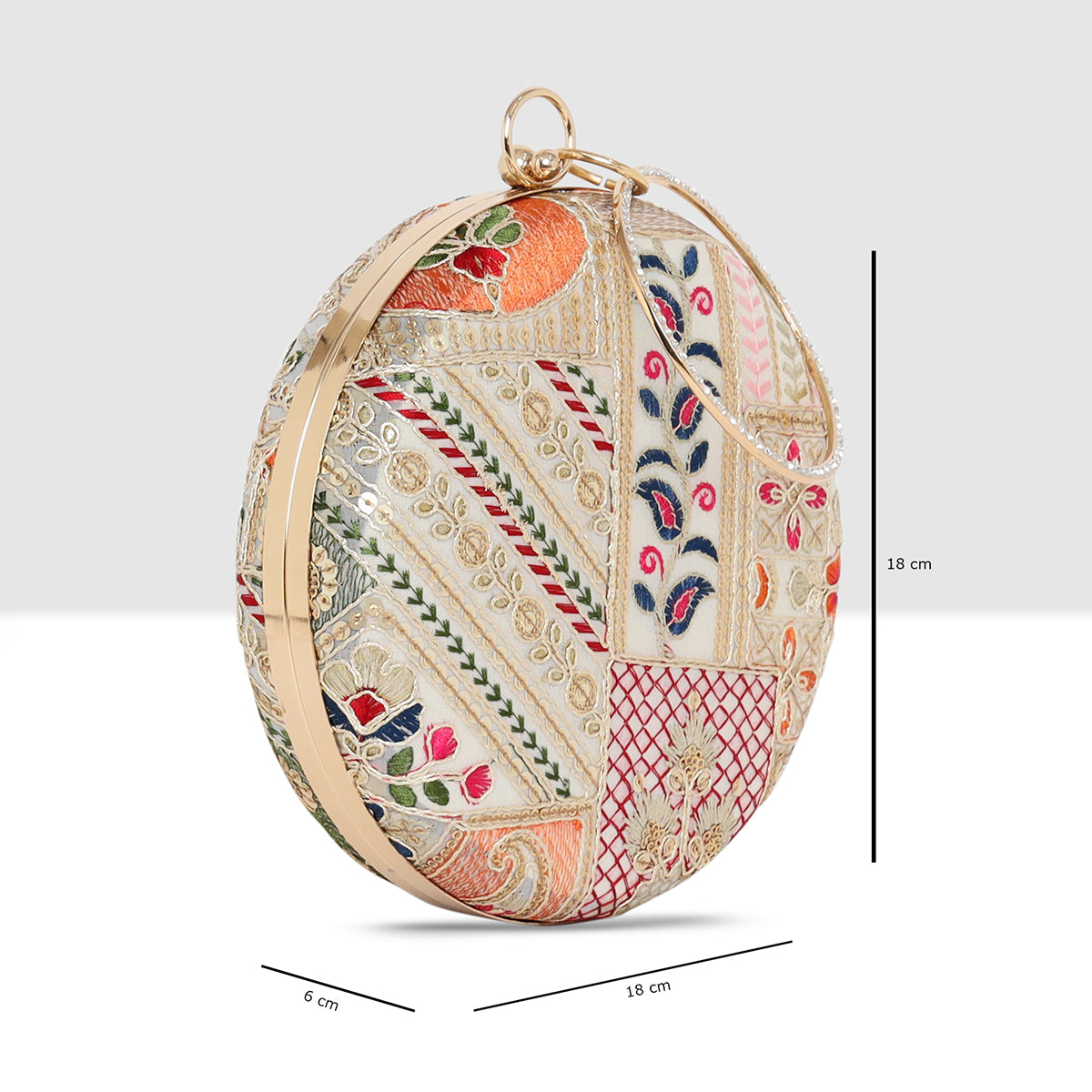 Regal Stripes & Florals Round Clutch For Womens