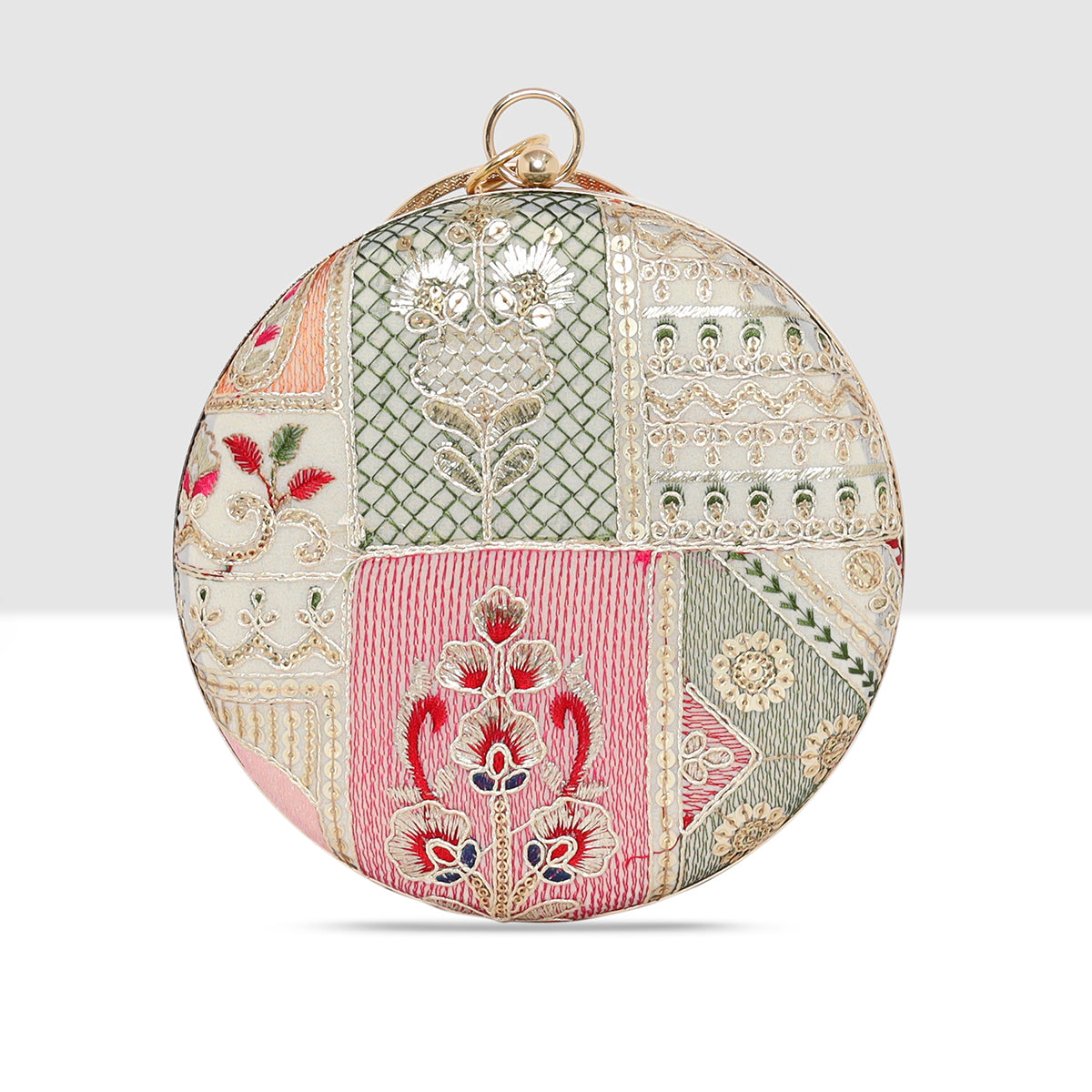 Regal Stripes & Florals Round Clutch For Womens