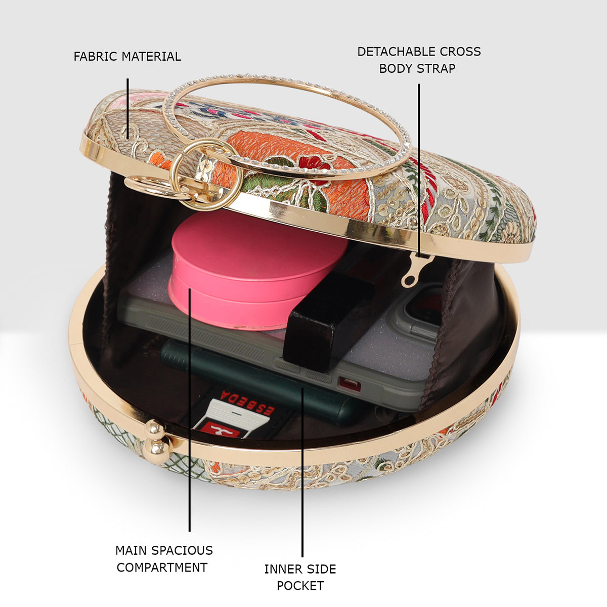 Regal Stripes & Florals Round Clutch For Womens