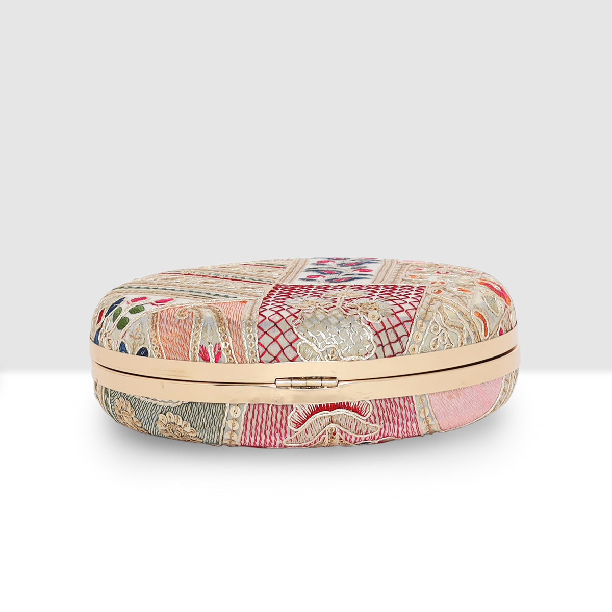 Regal Stripes & Florals Round Clutch For Womens