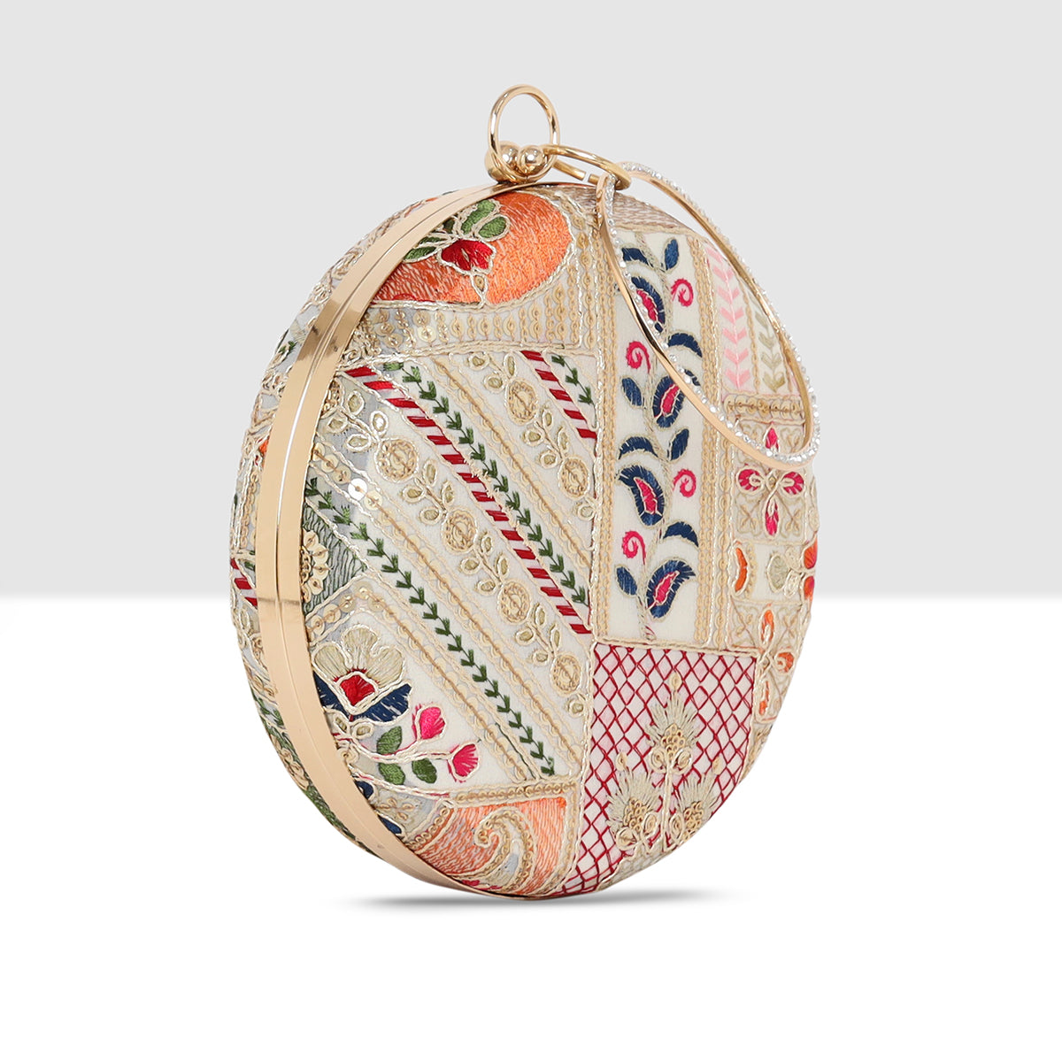 Regal Stripes & Florals Round Clutch For Womens
