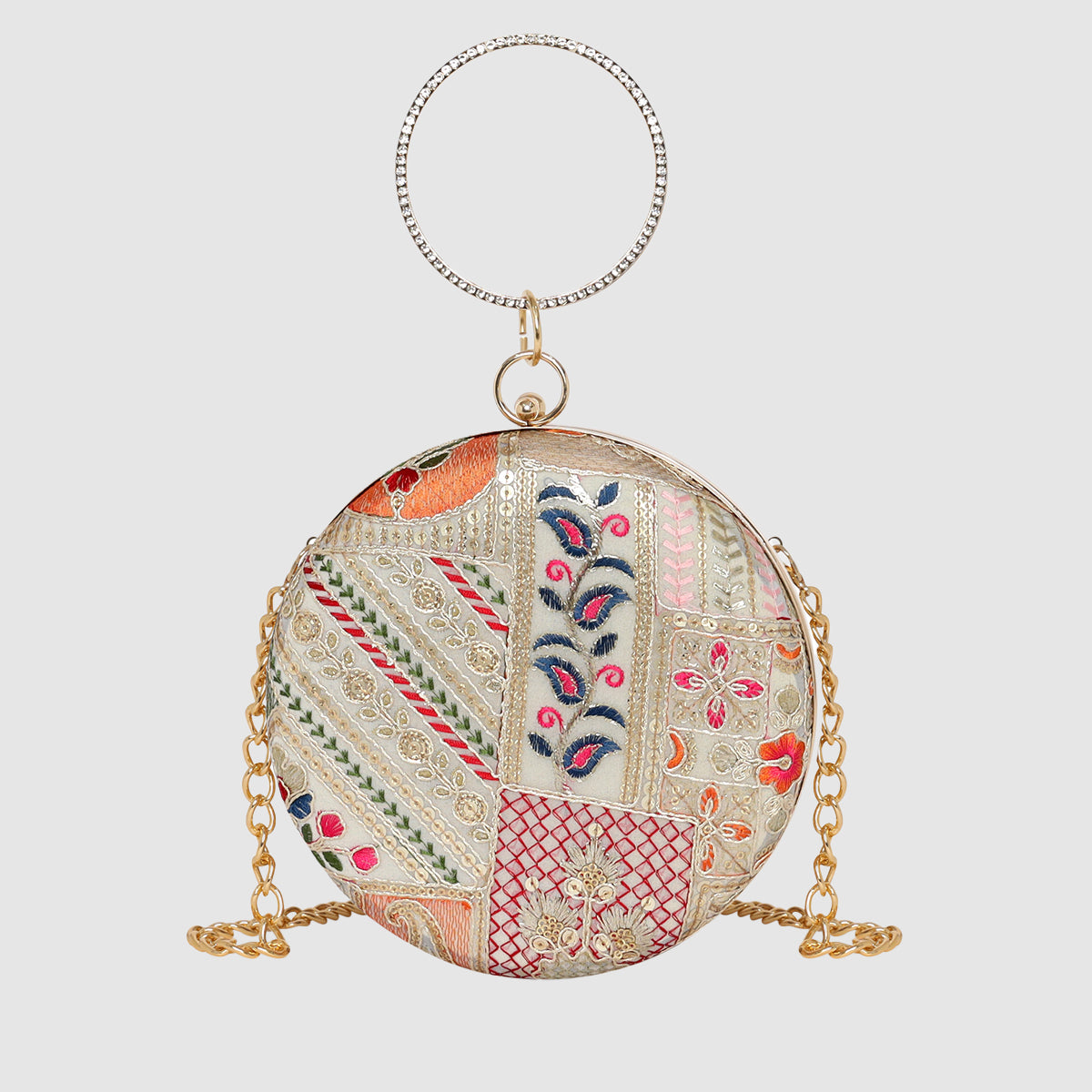 Regal Stripes & Florals Round Clutch For Womens Main image