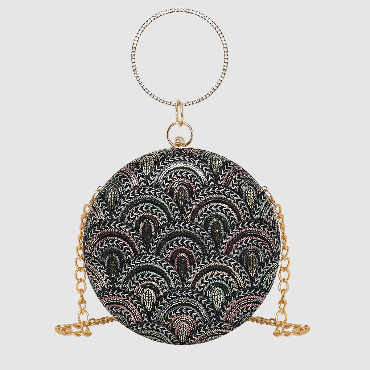 Embroidery Pattern Round Party Clutch For Womens Main image