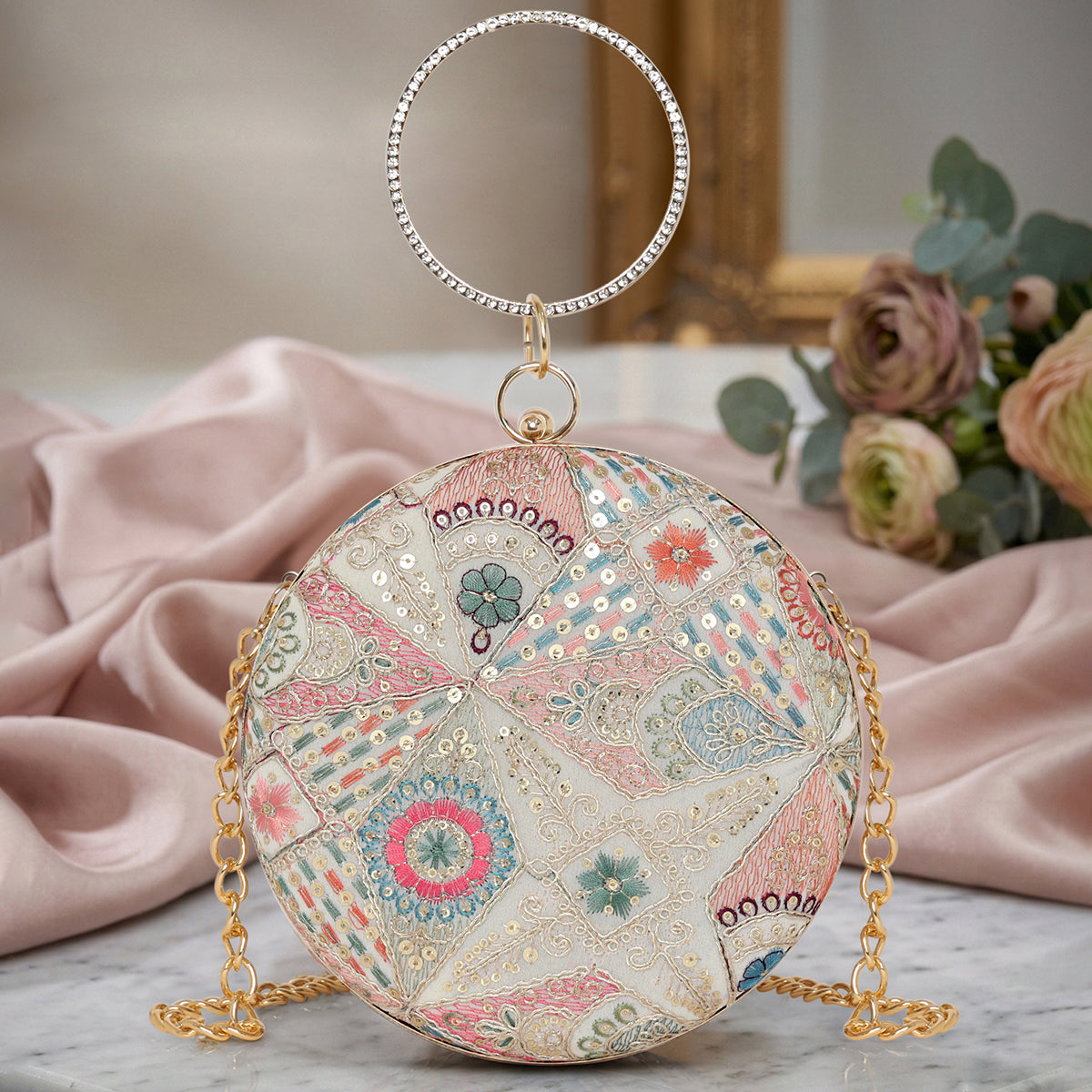 Flora Embroidered Ring Clutch For Womens Main image