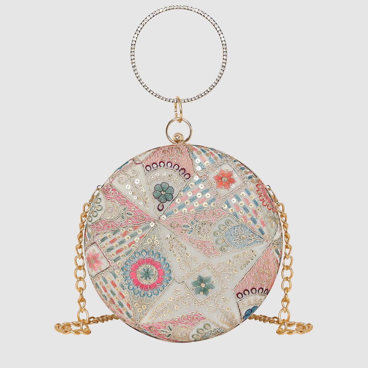 Flora Embroidered Ring Clutch For Womens