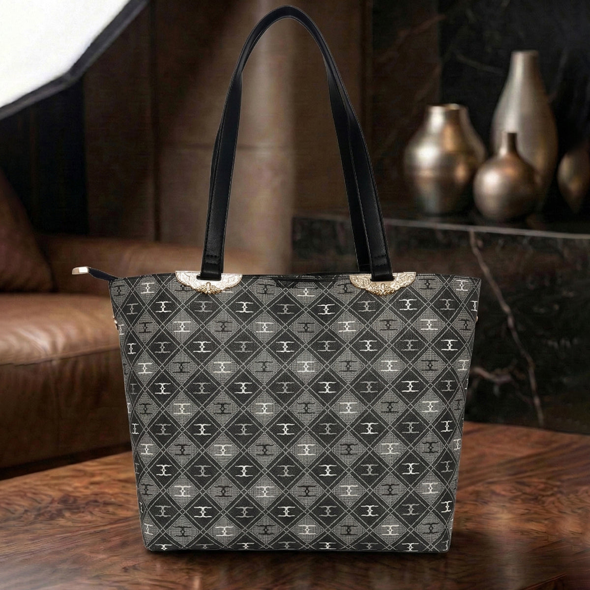 Prtinted Pattern Stylish Circle Grid Handbag For Womens