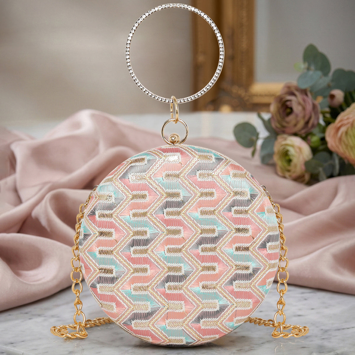 Aveline Chevron Halo Clutch For Womens