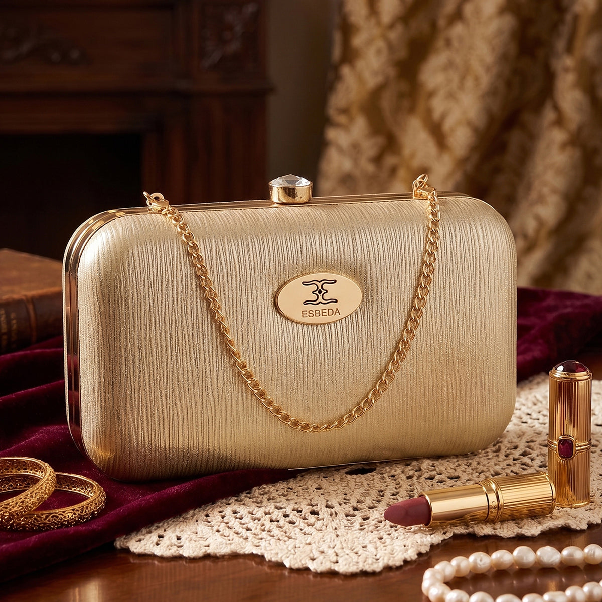 Glossy Grid Box Clutch For Womens Main image