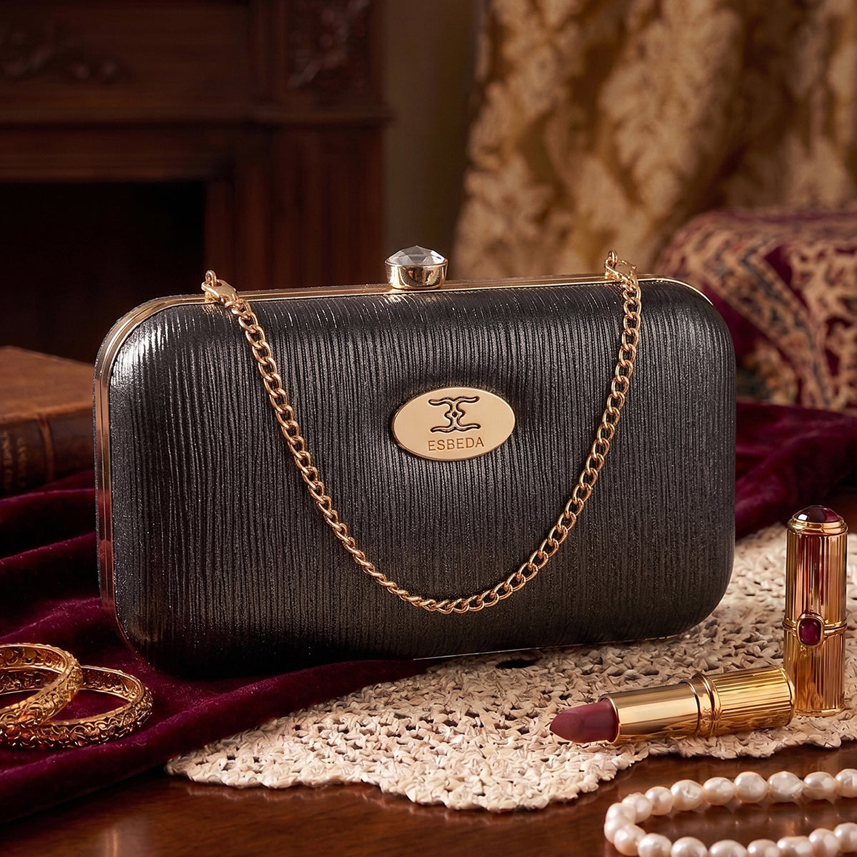 Glossy Grid Box Clutch For Womens