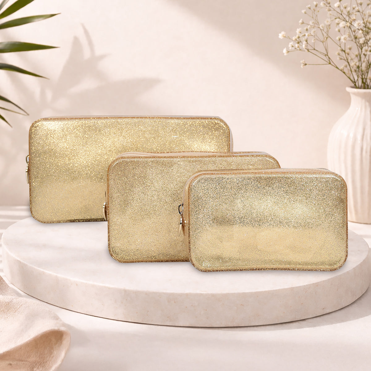 Luxespark Glitter Travel Organizer 3 Pcs Pouch Set Main image