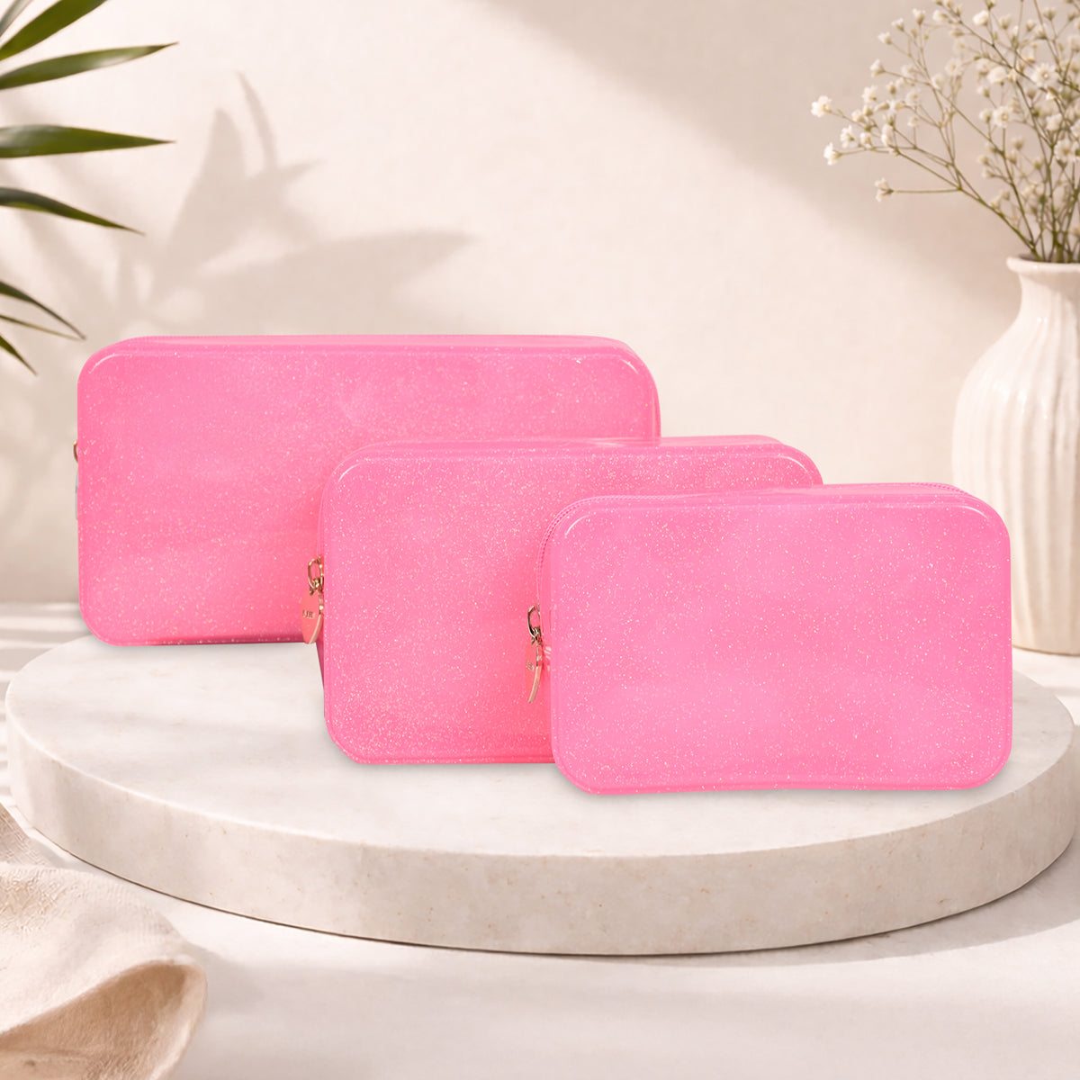 Luxespark Glitter Travel Organizer 3 Pcs Pouch Set