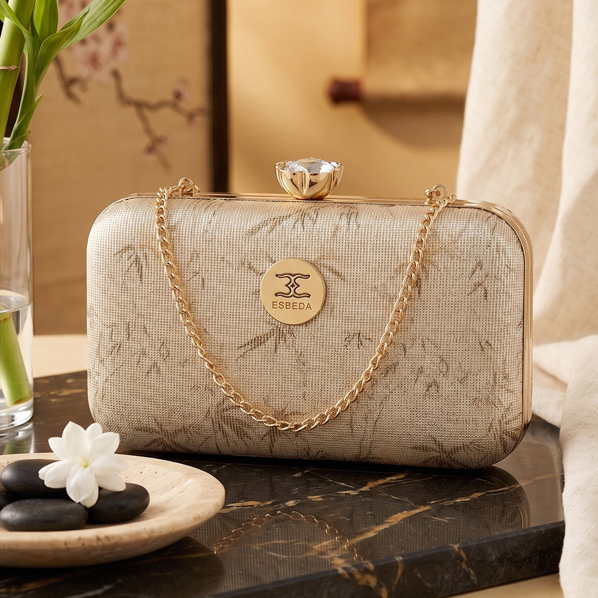 Glitter Leaf Frame Box Clutch For Womens Main image