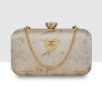 Glitter Leaf Frame Box Clutch For Womens