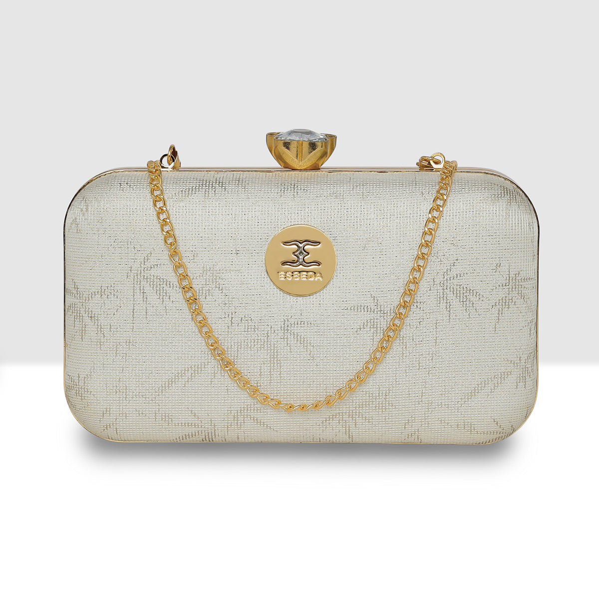 Glitter Leaf Frame Box Clutch For Womens