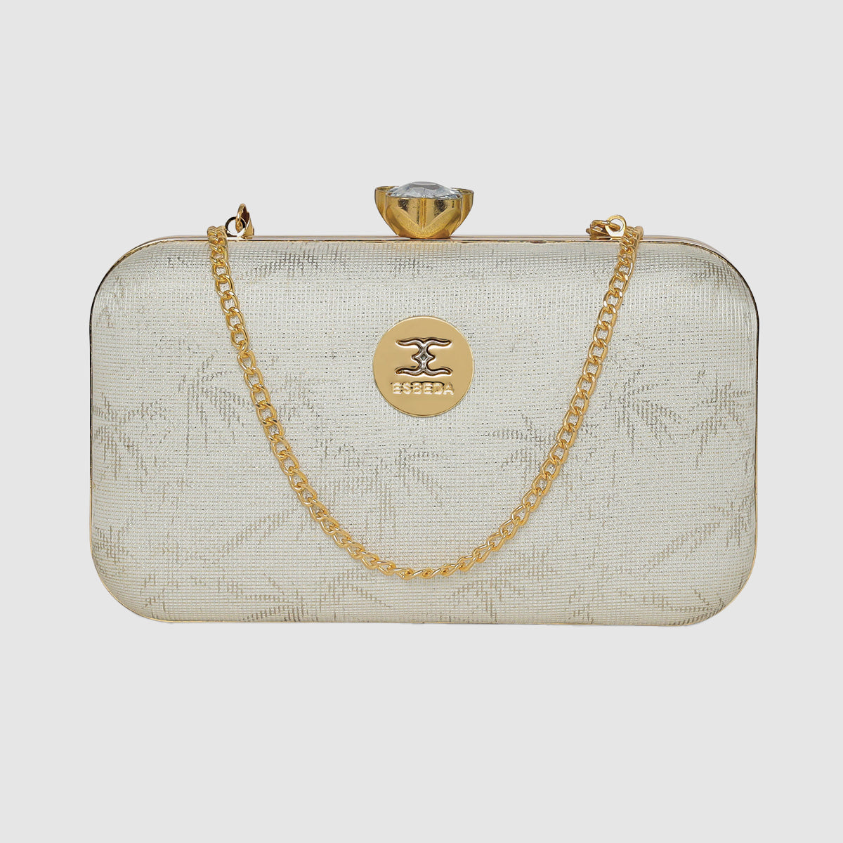 Glitter Leaf Frame Box Clutch For Womens