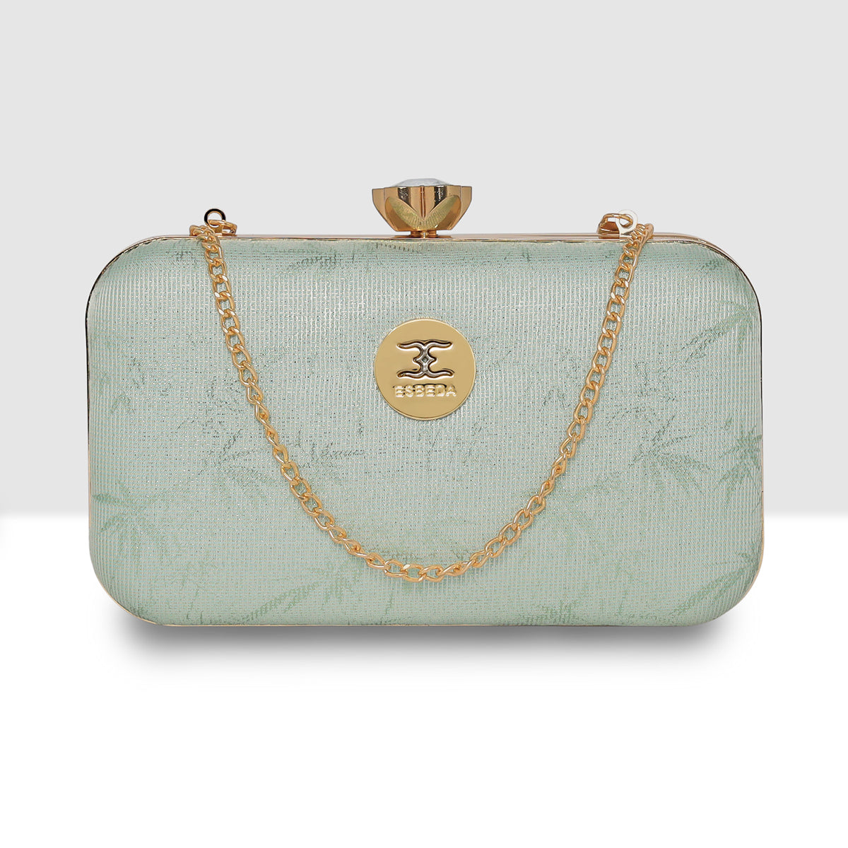 Glitter Leaf Frame Box Clutch For Womens
