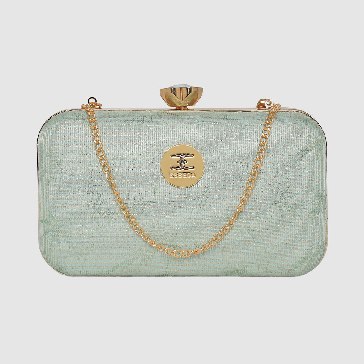 Glitter Leaf Frame Box Clutch For Womens