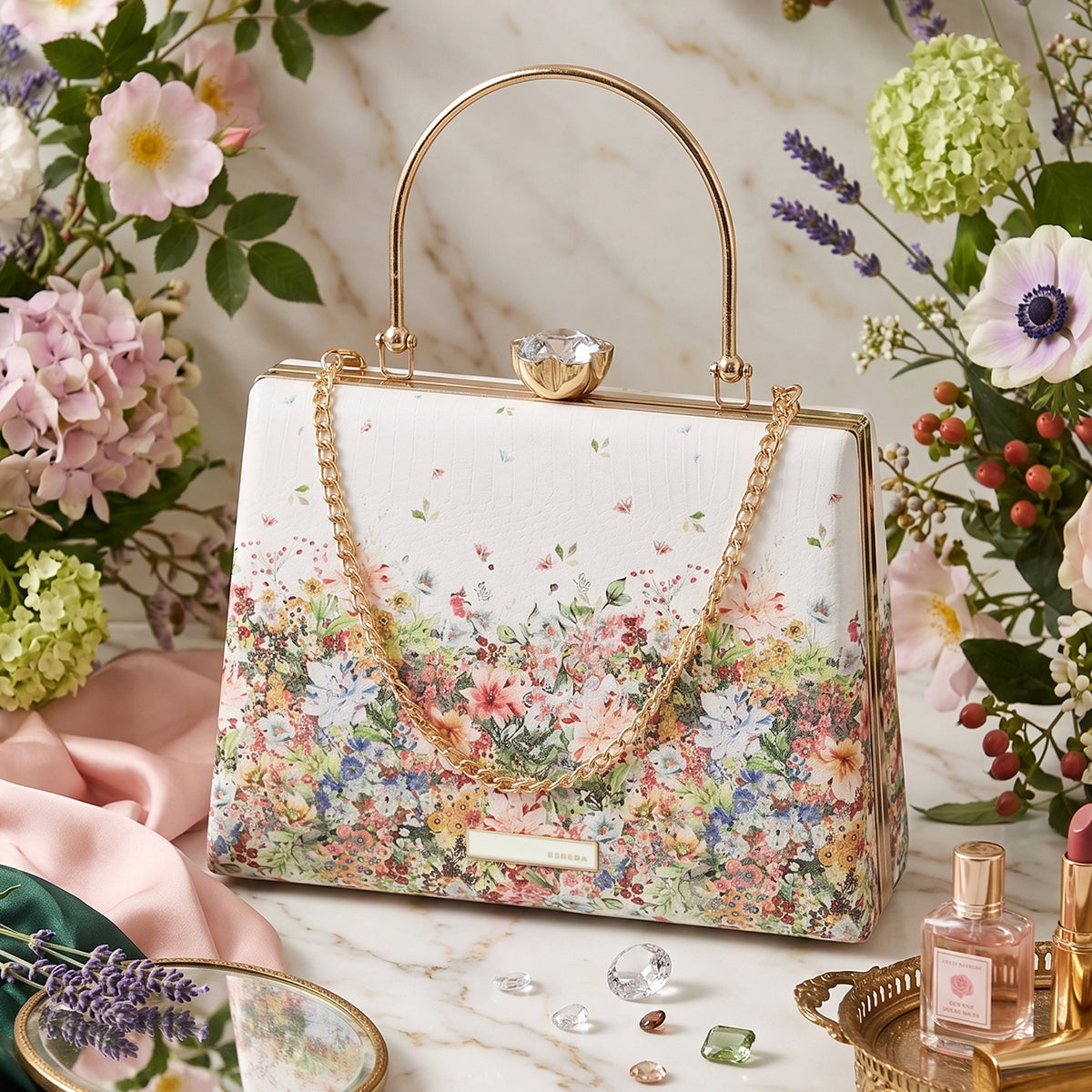 Fresh Bloom Printed Box Clutch