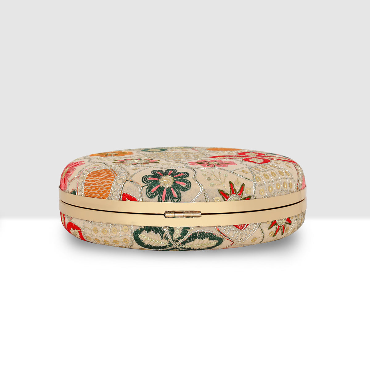 Heritage Bloom Embroidered Round Clutch For Womens
