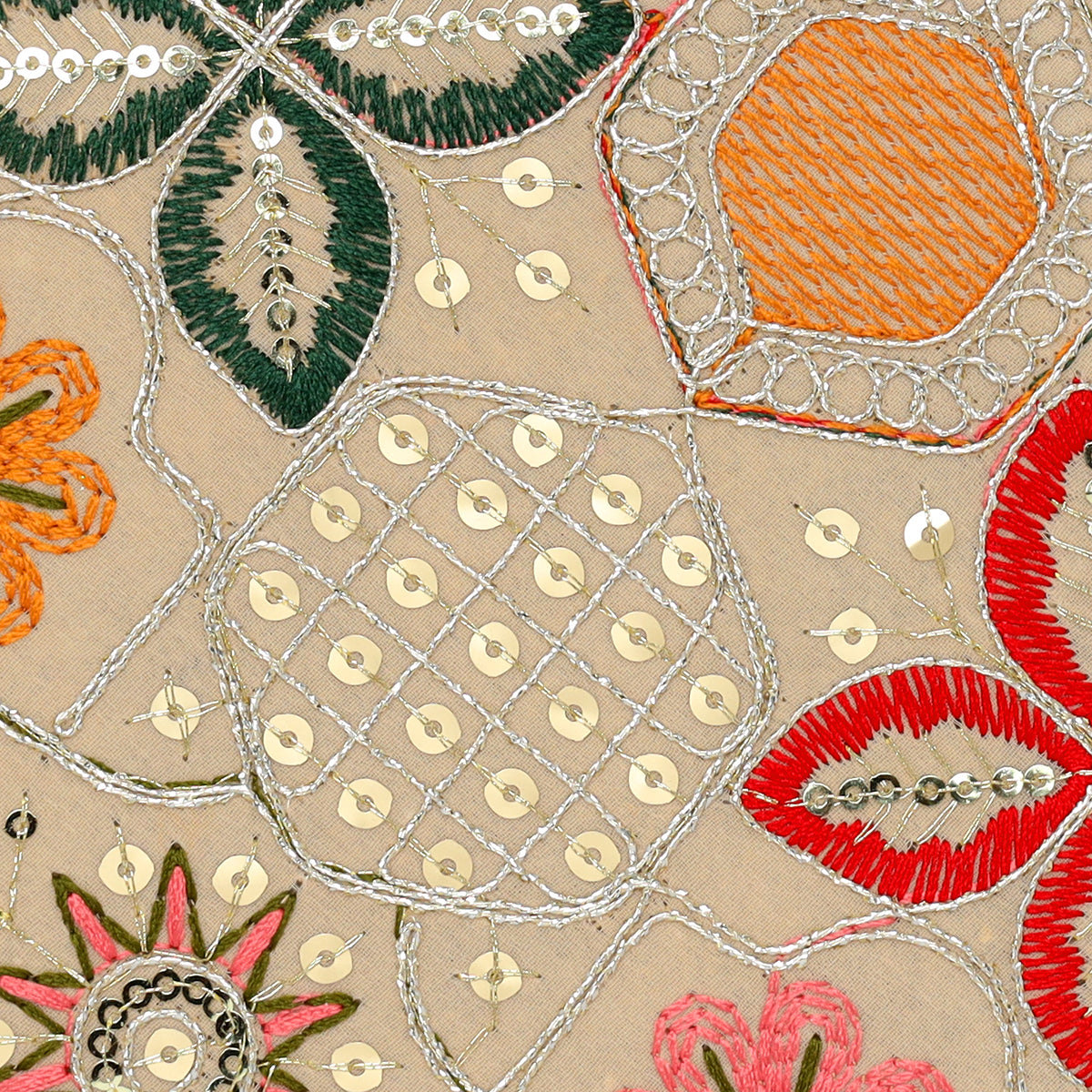 Heritage Bloom Embroidered Round Clutch For Womens
