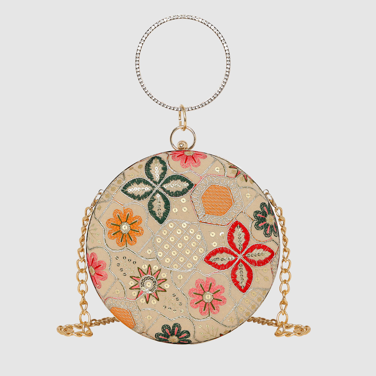 Heritage Bloom Embroidered Round Clutch For Womens Main image