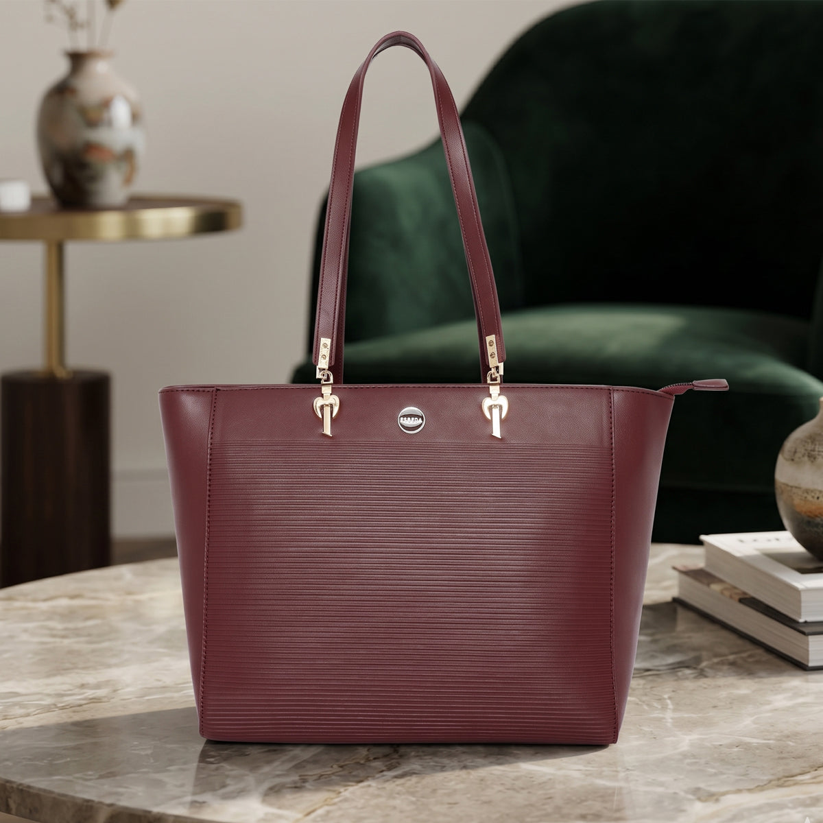 Ribbed Charm Detail Handbag For Womens