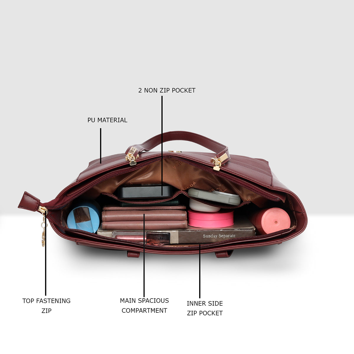 Ribbed Charm Detail Handbag For Womens