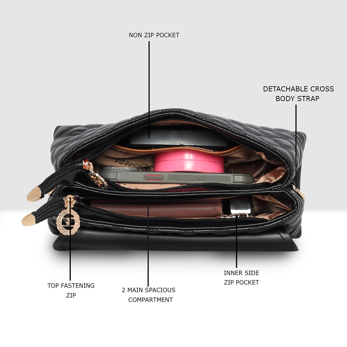Luxe Quilted Top Handle Bag For Womens