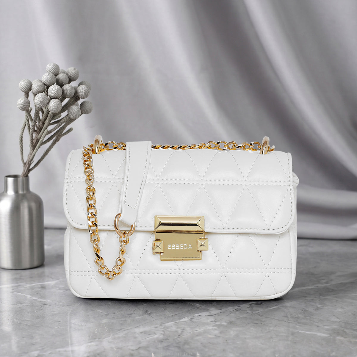 Diamond Quilted Lock Flap Slingbag For Womens Main image