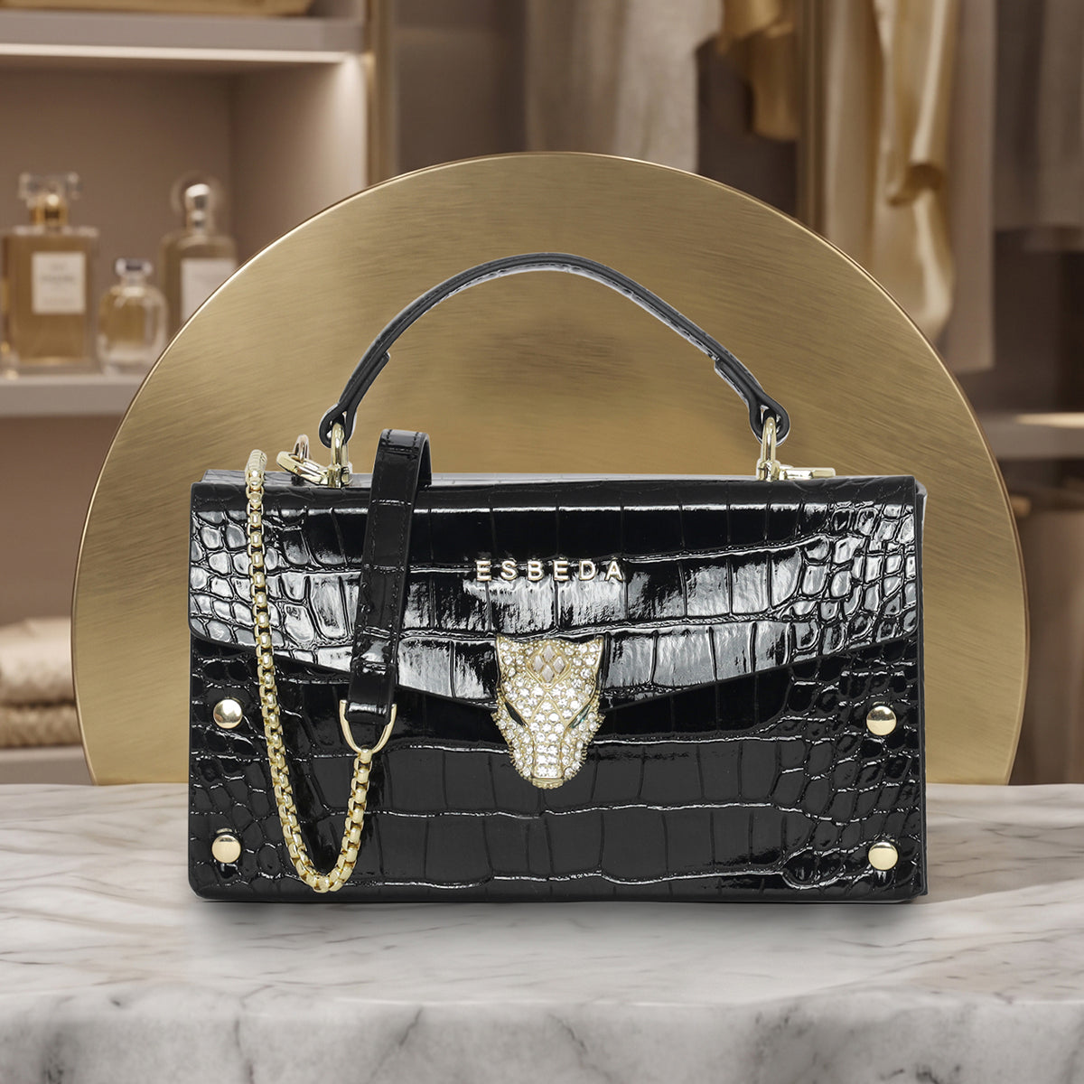 Royal Crystal Panther Lock Handbag For Womens Main image