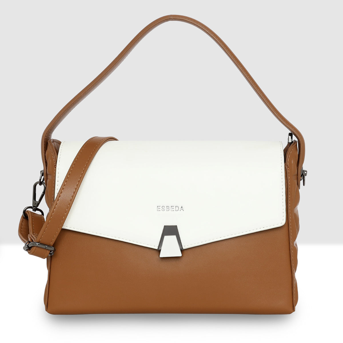 Dual Tone Flap Lock Handbag