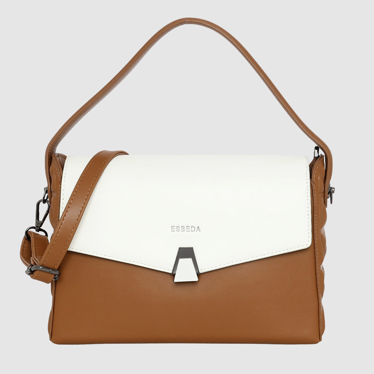Dual Tone Flap Lock Handbag