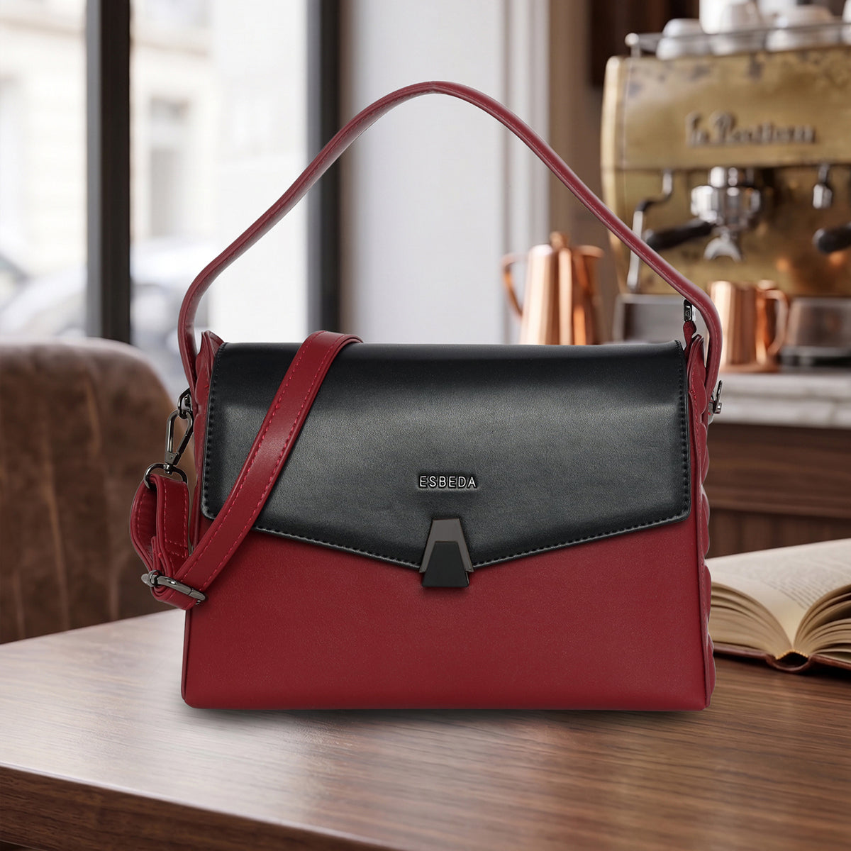 Dual Tone Flap Lock Handbag