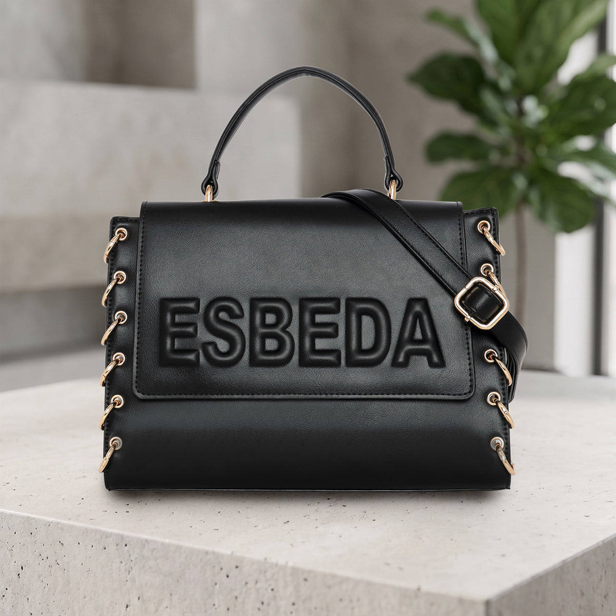 Logo Embossed Lace Up Handbag